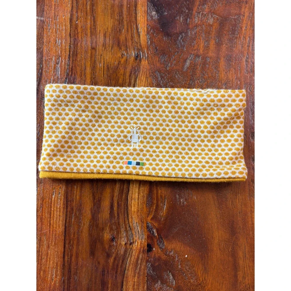 Smartwool Merino Wool Reversible Headband Mustard Yellow Honeycomb Dot Pattern